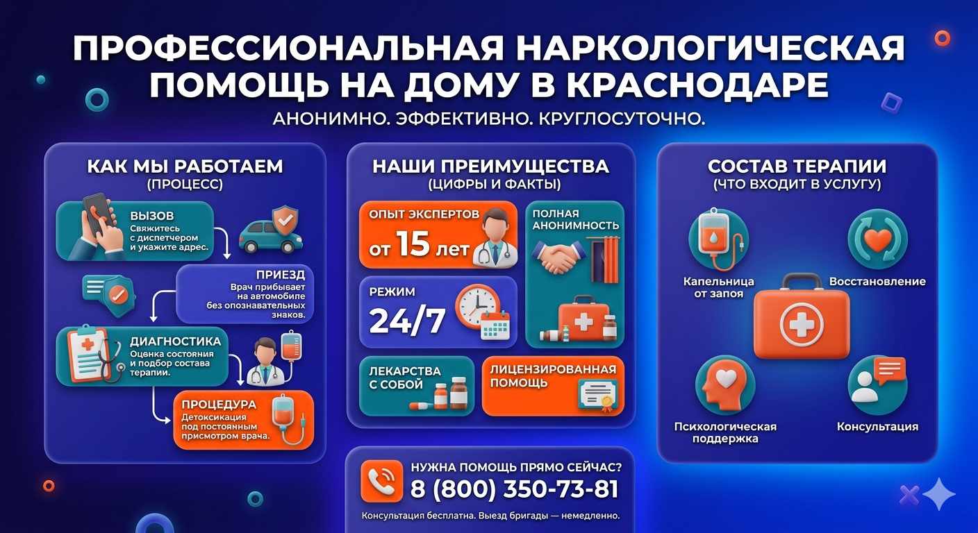 Инфографика о принципах лечения алкоголизма на дому в Ванино: этапы вызова нарколога, преимущества анонимной детоксикации и состав медицинской помощи.